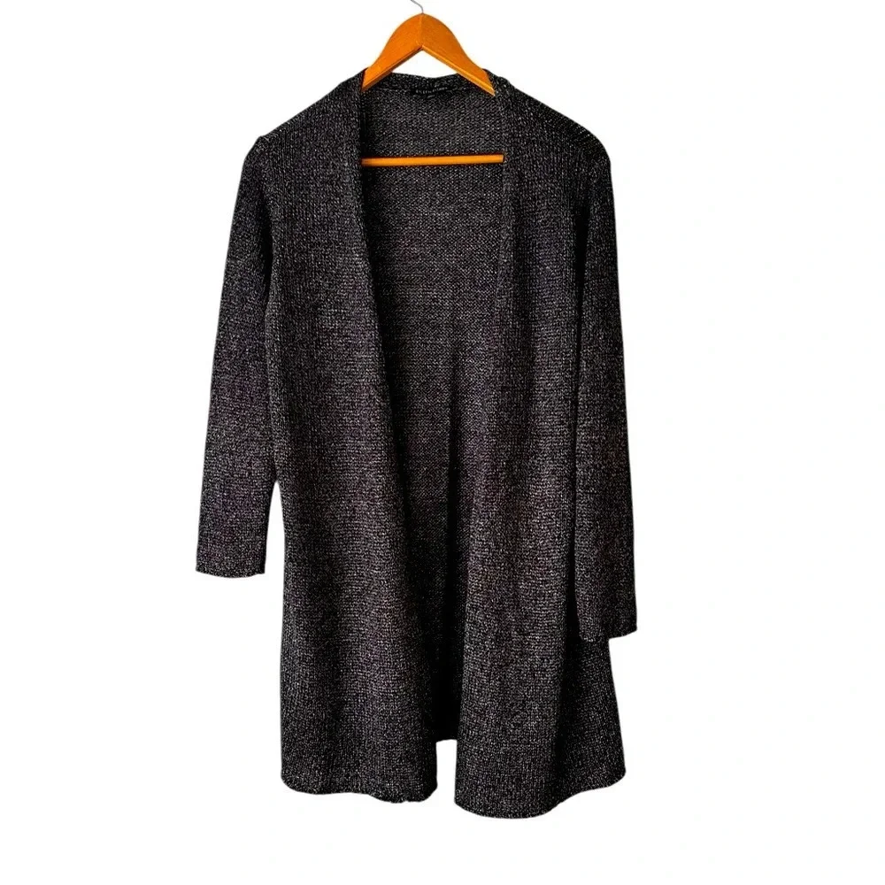 EILEEN FISHER Platinum Gray Linen Blend Shimmer Long Cardigan